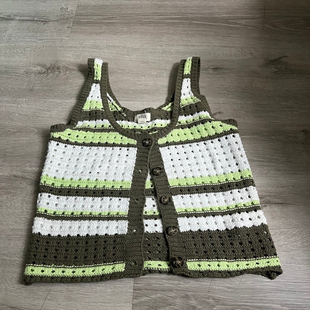 a.n.a Crochet sleeveless top Sz_XS Dk green, lime green, and white